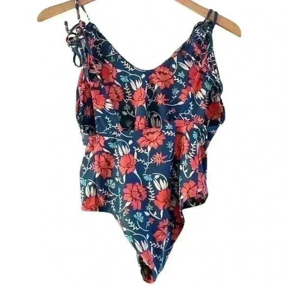 🌈 6/$60, Tori Praver Seafoam, Floral, One Piece, Blue, Red, Peach, Size Large - Picture 2 of 5